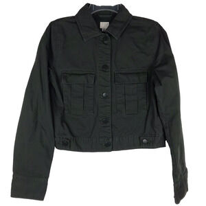 A New Day Military Jacket Crop Army Green Utility 100% Cotton Buttons Small